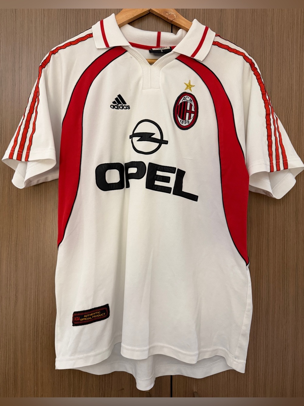 adidas AC Milan White & Red Short-Sleeve Football/Soccer Jersey, Menโs Size S